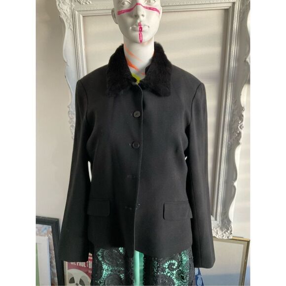 Harolds Rabbit Fur Collar Coat Vintage Wool size 10